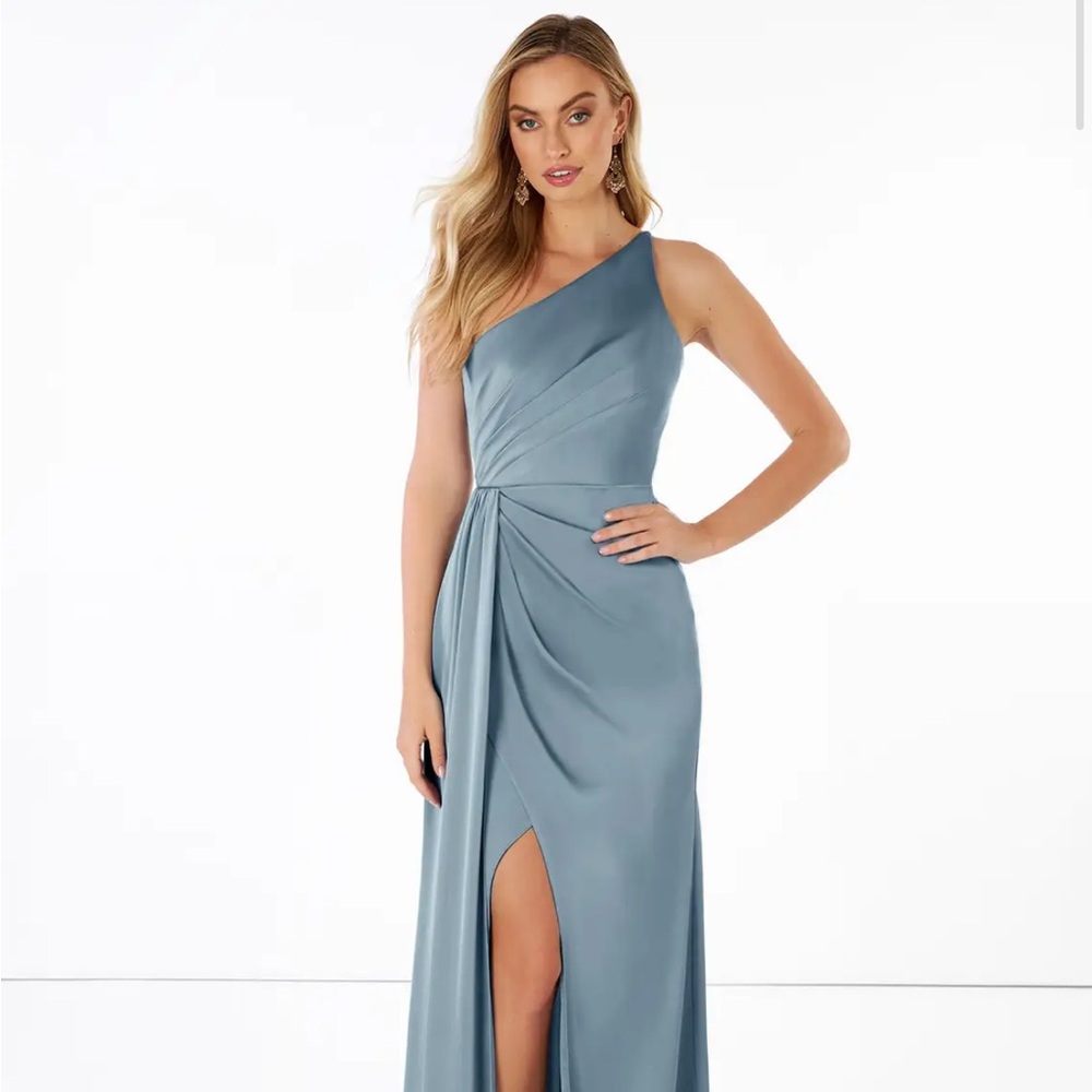 Azazie Mika stretch satin dusty blue